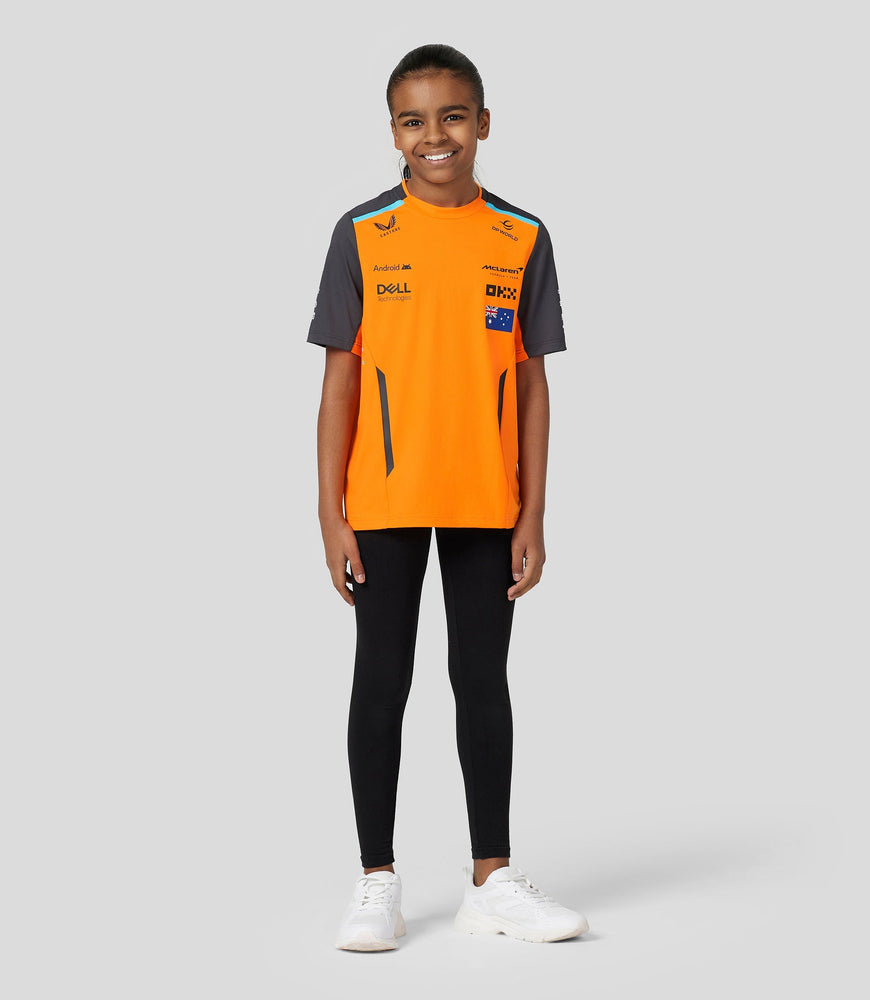 Camiseta oficial McLaren Teamwear Set Up para niños Oscar Piastri Fórmula 1 - Papaya/Phantom